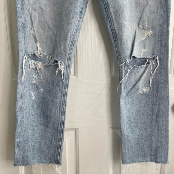 AGOLDE Light Blue Ripped Straight Buttonfly Jeans Size 24 ladies distressed chic - Picture 2 of 6